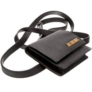 Jacquemus Black Leather Card Holder with Gold Logo
